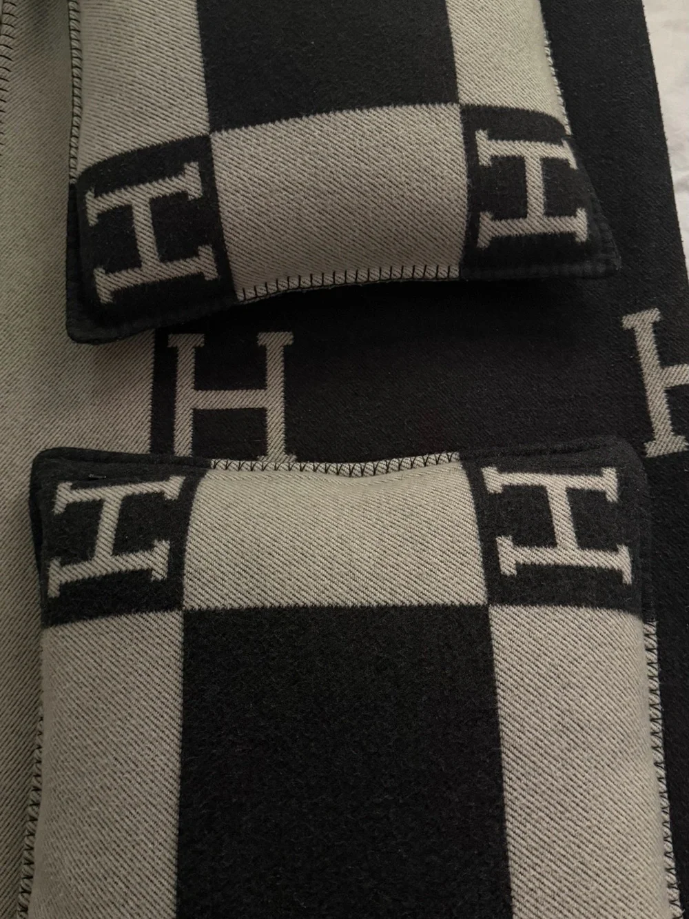 Hermes Black and Gray Checker H-Motif Accent Pillow